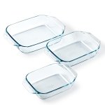 Pyrex - Set of 3 Rectangular Oven Dishes - Ideal for 2 to 6 People - 3 Sizes - Borosilicate Glass - Wide Handles - Extreme Resistance - Dishwasher Safe - Made in France