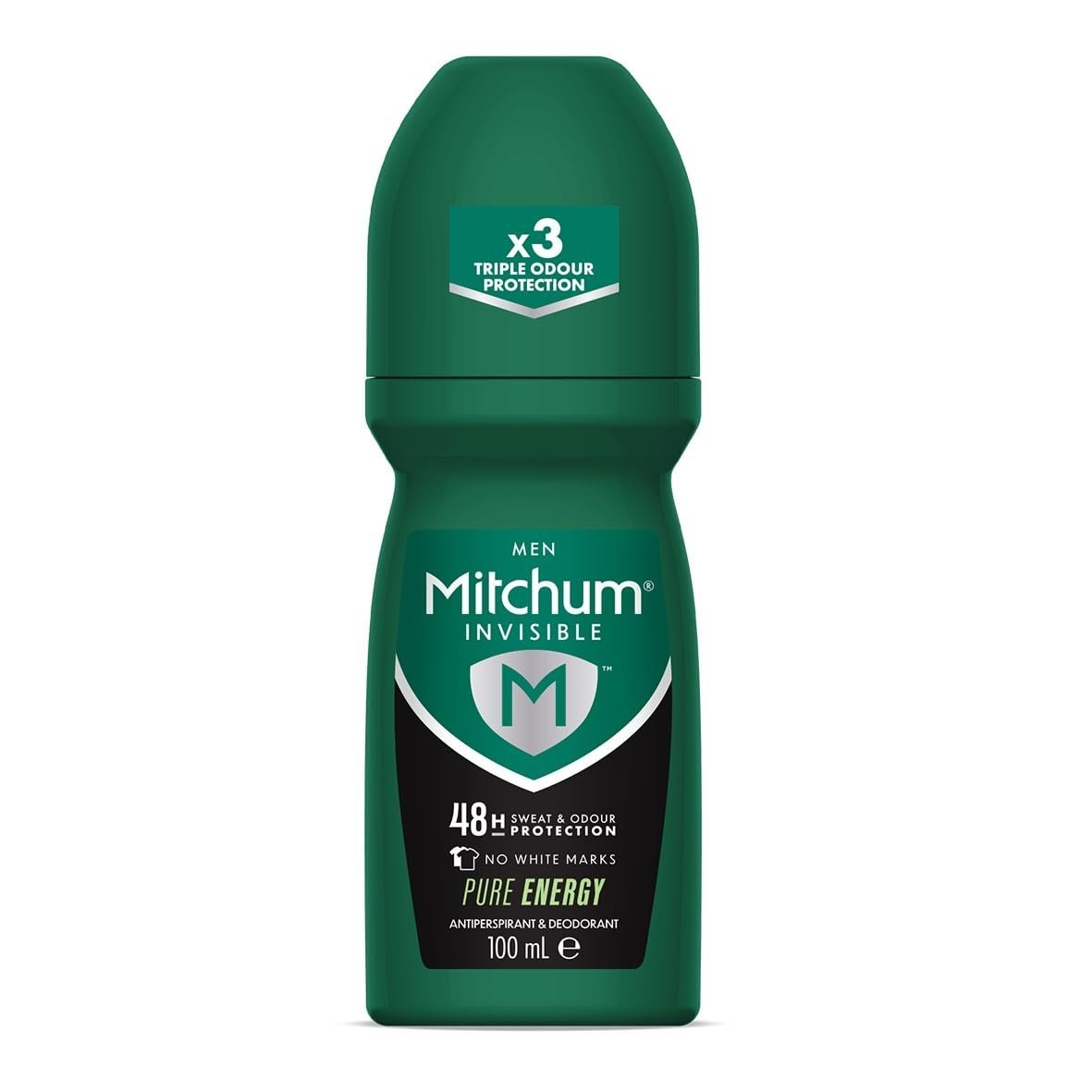 Mitchum Invisible Men 48HR Protection Roll On Anti-Perspirant & Deodorant, No White Marks, Alcohol Free, Pure Energy 100 ml 7246640000 - Packaging May Vary