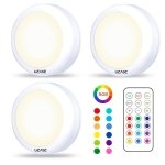 UEASE Under Cabinet LED Lights with Romote, 3PCS RGB Light Wireless Lights Battery Powered Puck Lights Under Cupboard Tap&Remote Control, 13 Colors, Dimmable, Timer, for Kitchen Bedroom
