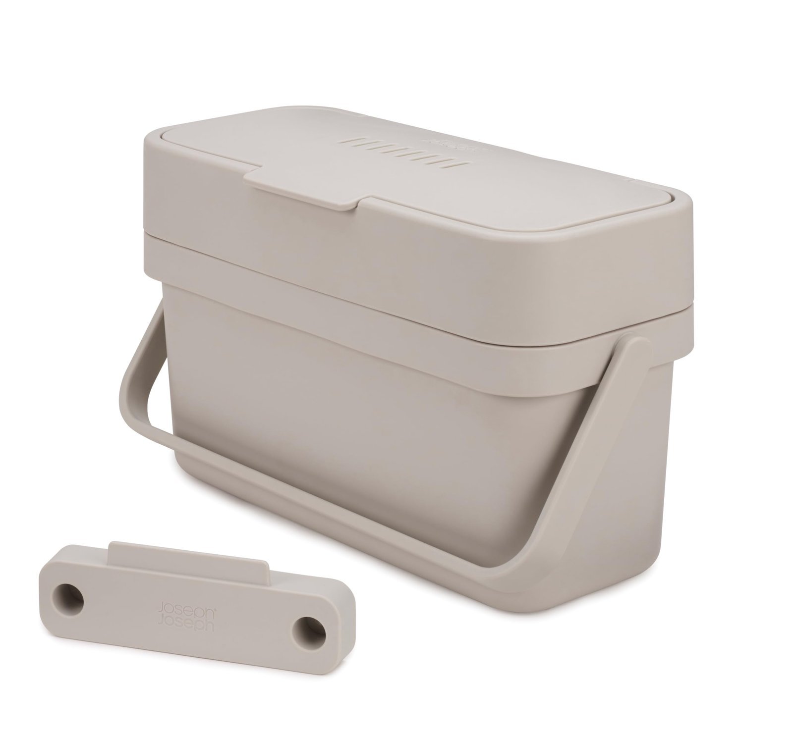Joseph Joseph Compo 4 Easy-fill Slimline Food Waste Recycling Caddy with air vent, optional door mount, 4 Litres-Stone