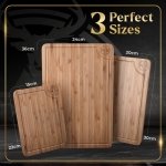 Deer & Oak 3-Piece Bamboo Chopping Board Set, Wooden Chopping Boards for Kitchen 36x24cm, 30x20cm, 22x15cm, with Side Handle and Grooves, Cutting Board - Image 6