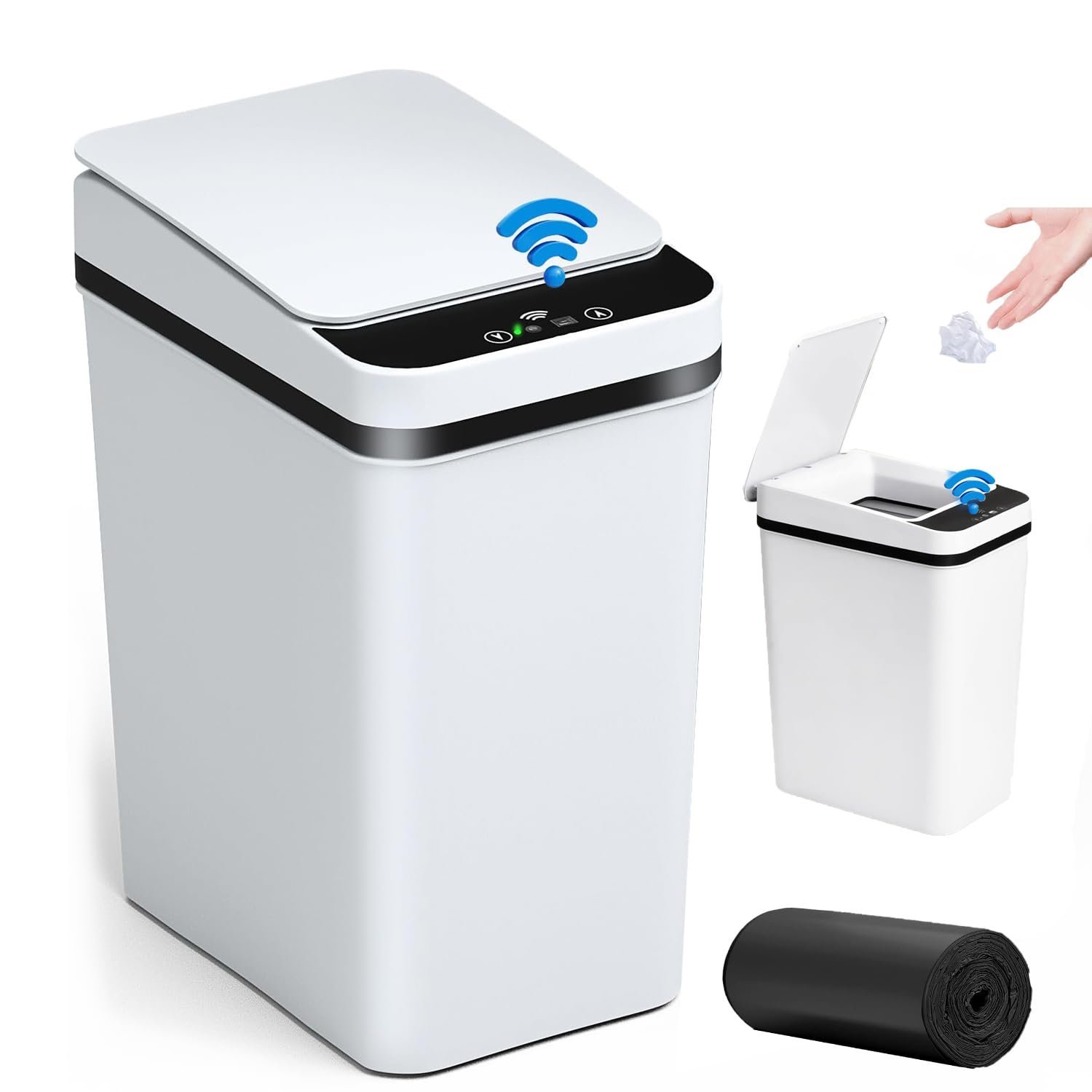 CHAMSUREUK Smart Touchless Bathroom Trash Can 10L Automatic Motion Sensor Rubbish Can with Lid Electric Waterproof Narrow Small Garbage Bin for Kitchen, Office, Toilet, Bedroom with 50pcs Trash bags
