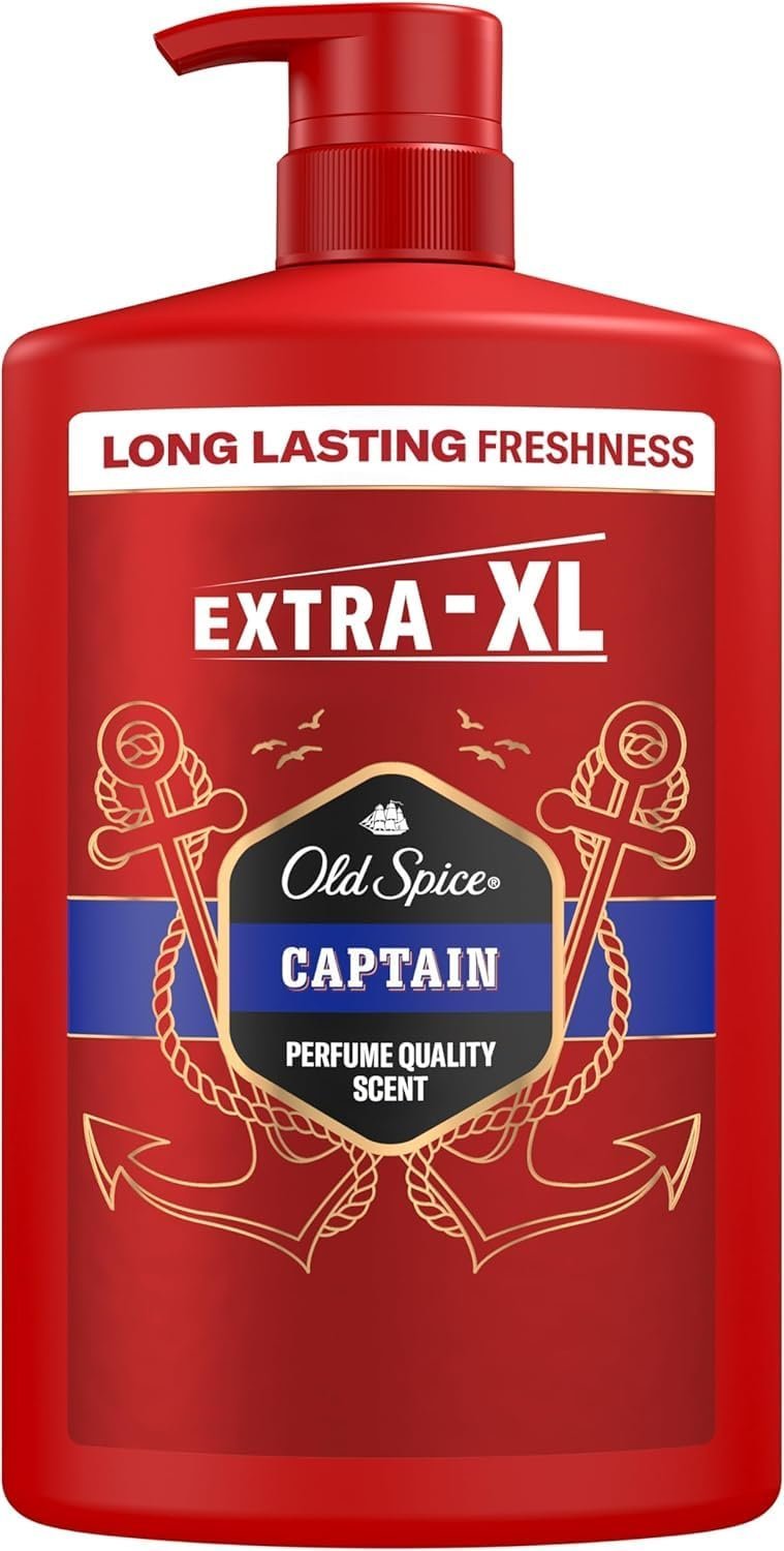 Old Spice Captain Men’s Shower Gel & Shampoo 1000ml, Multi-Use 3-in-1 Body-Hair-Face Wash, Long Lasting Freshness, Perfume Quality Scent, Deep Cleansing