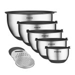 Emperial Mixing Bowls Set of 5 | Stainless Steel Nesting Bowls with Airtight Lids & 3 Grater Attachments | Non-Slip Bases with Measurement Marks | 4.7L, 2.8L, 1.9L, 1.4L & 0.6L