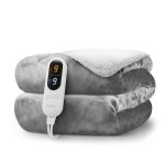 KEPLIN Large Electric Heated Throw Blanket - Electric Heated Blanket Throw for Bedspread 9 Heat Settings & Timer, Machine Washable Fleece Wool Duvet with 1 Year Warranty - Grey/Cream Sherpa