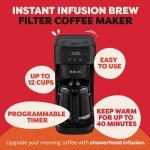 Instant Infusion Brew Automatic Filter Coffee Maker 24 Hour Programmable Coffee Machine, Glass Carafe, Digital Display - Keep Warm Function, 4-12 cup Customisable Brewing, Black - Image 8