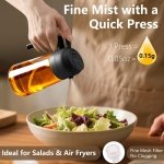 SWEET VIEW Olive Oil Spray Bottle, 470ml 2 In 1 Glass Oil Dispenser/Pour & Sprayr Bottle, Kitchen Accessories, Kitchen Gadgets for Air Fryer, Salad, BBQ(Black) - Image 7