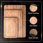 Deer & Oak 3-Piece Bamboo Chopping Board Set, Wooden Chopping Boards for Kitchen 36x24cm, 30x20cm, 22x15cm, with Side Handle and Grooves, Cutting Board - Image 4