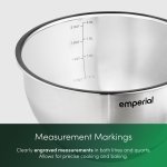 Emperial Mixing Bowls Set of 5 | Stainless Steel Nesting Bowls with Airtight Lids & 3 Grater Attachments | Non-Slip Bases with Measurement Marks | 4.7L, 2.8L, 1.9L, 1.4L & 0.6L - Image 7