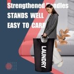 Caroeas 90L Collapsible Laundry Basket, Waterproof Laundry Bag (8 Colors) for Baby, Large Washing Basket with Padded Handles Stands Up Well for Easy Storage, Black - Image 5