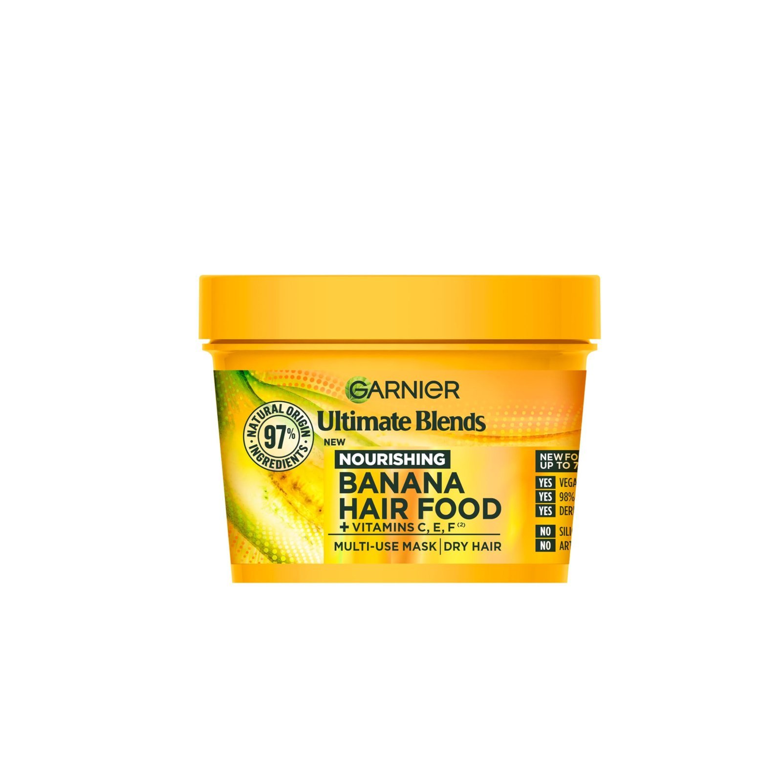 Garnier Hair Food Multi-use Hair Treatment Leave-in Mask, Nourishes and Conditions, Ideal for Dry Hair, No Silicones, Vegan Formula, Banana, Ultimate Blends, 400ml
