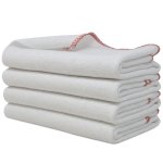 Towelogy Jumbo Dish Cloths for Washing Up | Cotton Set of 4-38 x 45cm (White/Red Edges)