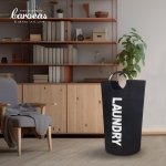 Caroeas 90L Collapsible Laundry Basket, Waterproof Laundry Bag (8 Colors) for Baby, Large Washing Basket with Padded Handles Stands Up Well for Easy Storage, Black - Image 3
