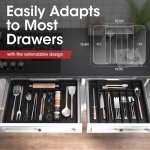 Aujen Cutlery Drawer Organiser - Expandable Kitchen Drawer Storage Organiser, Adjustable Cutlery Tray, Multipurpose Utensil Organisation for Forks, Knives, Black, 34 x 4 x 26~50 cm - Image 4