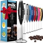 PowerLix Milk Frother Handheld Whisk - Electric Milk Frother Foamer with Stainless Steel Stand,15-20s, Powerful 19000rpm, Mini Drink Mixer Coffee Frother for Latte, Cappuccino, Hot Chocolate