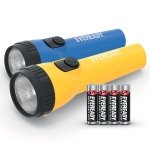 Energizer Eveready LED Torch (2 Pack), Super Bright Flashlight for Outdoors, Camping and Gifts (4 AA Batteries Included), Blue/Yellow [Energy Class A+++]