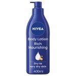 NIVEA Rich Nourishing Body Lotion (400ml), Rich 72H Hydration Moisturiser for Dry Skin Made with Deep Moisture Serum and Almond Oil, Intensive Hydration Body Lotion