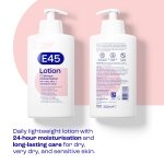 E45 Moisturising Lotion 500 ml for Dry & Sensitive Skin - Long-Lasting Hydration Protect from Dryness, Reduce Redness - Dermatological Body Moisturiser Lotion - Body Lotion - Daily Moisturiser - Image 6
