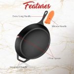 NutriChef 30 & 25cm Cast Iron Skillet Pan w/ Lid, Pre-Seasoned Cast Iron Pan, 2 Cast Iron Frying Pans Nonstick, Oven Safe Cookware w/ Silicone Handle, Indoor/Outdoor Use, For Induction & All Cooktops - Image 7