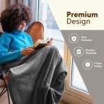 KEPLIN Large Electric Heated Throw Blanket - Electric Heated Blanket Throw for Bedspread 9 Heat Settings & Timer, Machine Washable Fleece Wool Duvet with 1 Year Warranty - Grey/Cream Sherpa - Image 6