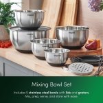 Emperial Mixing Bowls Set of 5 | Stainless Steel Nesting Bowls with Airtight Lids & 3 Grater Attachments | Non-Slip Bases with Measurement Marks | 4.7L, 2.8L, 1.9L, 1.4L & 0.6L - Image 9