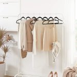 SONGMICS Velvet Hangers, Set of 50 Coat Hangers for Clothes, Non-Slip, with Tie Bar and 360° Swivel Hook, Space-Saving, 0.6 cm Thick, 43.5 cm Long, for Trousers, Silver and Black CRF50B - Image 8