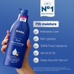 NIVEA Rich Nourishing Body Lotion (400ml), Rich 72H Hydration Moisturiser for Dry Skin Made with Deep Moisture Serum and Almond Oil, Intensive Hydration Body Lotion - Image 7