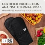 Black Double Oven Gloves Heat Resistant Silicone Oven Mitts Pair | Non-Slip Silicone Oven Gloves Double Oven Mitt | Machine Washable Thick Potholders Home & Kitchen Accessories. - Image 2